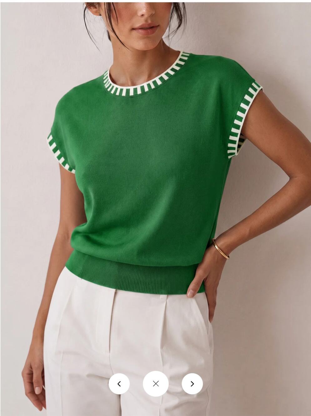 NWT Commense Contrast Trim Cap Sleeve Knit Top Sz L